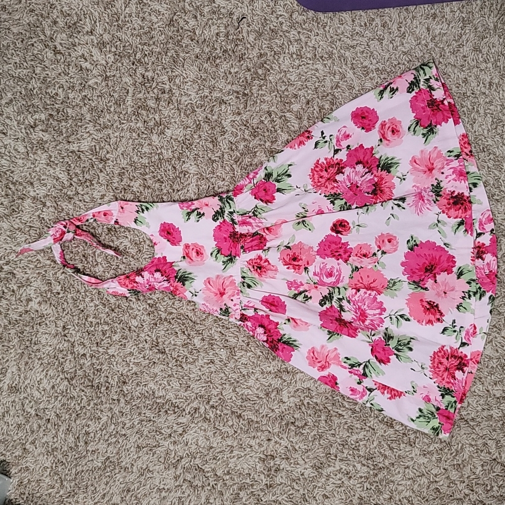 Mini Boden pink floral halter dress